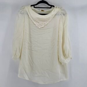 Vintage Rhoda Lee Ivory Sheer Lace Blouse Top Women Sm Romantic‎ Cottage Dainty
